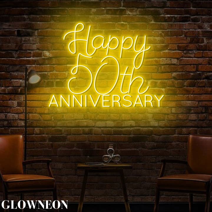 Glow Neon - Wholesale Neon Sign - Happy 50th Anniversary Neon Sign, Wedding Anniversary Decor