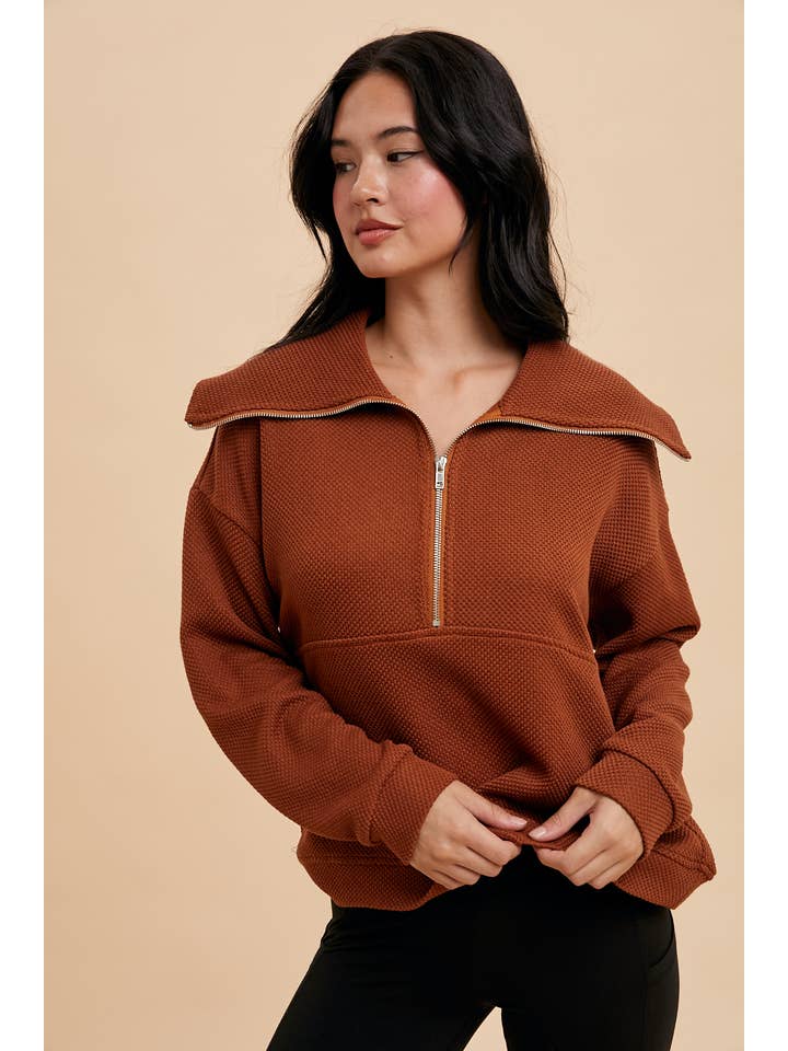 In Loom - Wholesale Sweatshirt - Women's - EXAGGERATED LAPEL QUARTER ZIP PULLOVER