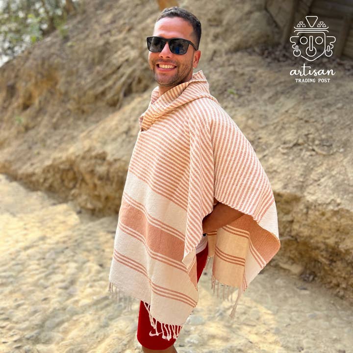 Boat Poncho | Handwoven Cotton | Autumn Orange for wholesale by Artisan Trading Post