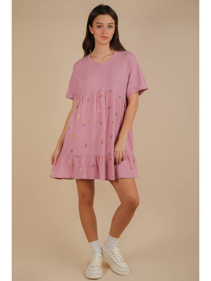 VERY J - Wholesale Dress - Women's - ND31718-Oversized Floral Embroidered Knit Mini Dress9