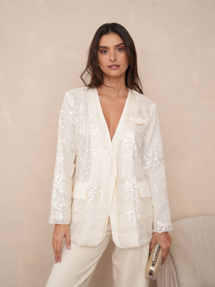 Ecru 2-in-1 Sequin Dress Jacket - CK08349 for wholesale on Faire