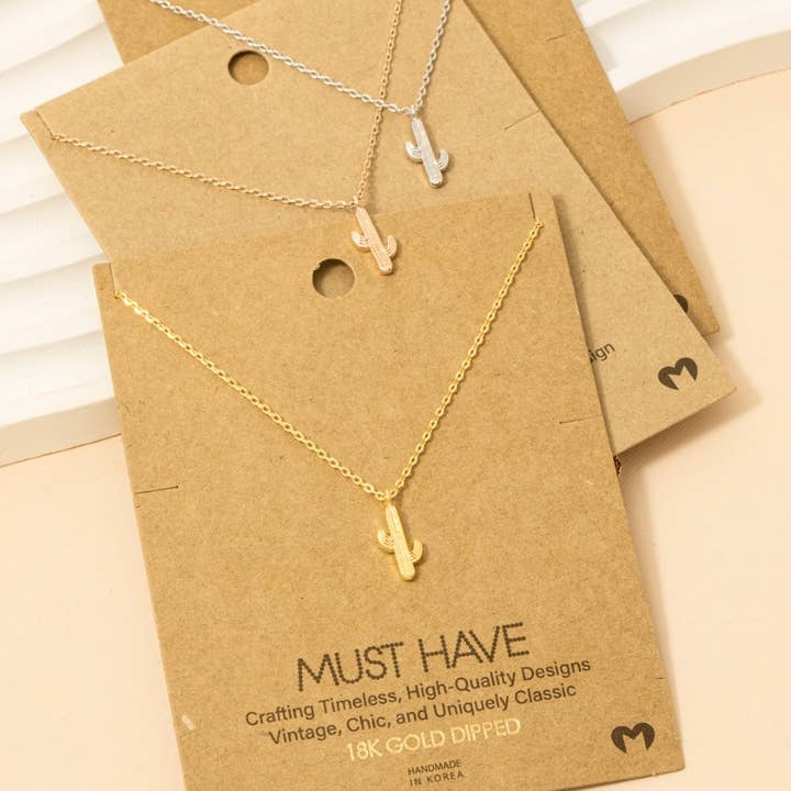 Dainty Cactus Pendant Necklace for wholesale by Fame Accessories