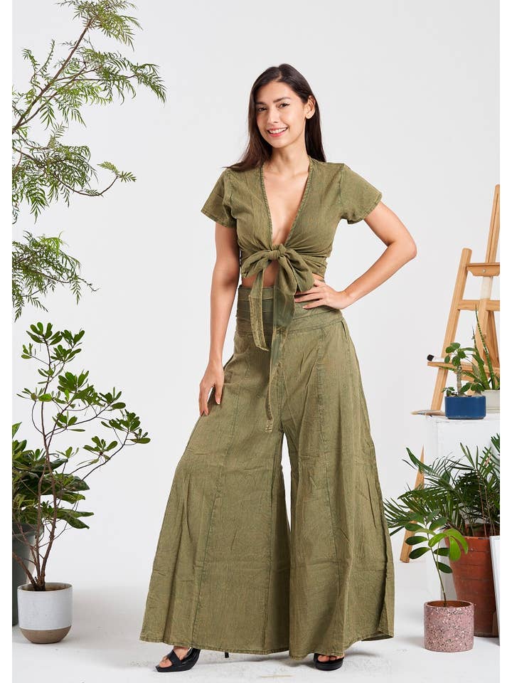 Kathmandu Imports - Wholesale Pants - Women's - Solid Wide-Leg Elastic Waist Pants (KT-1407)