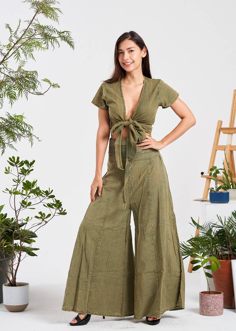 Kathmandu Imports - Wholesale Blouse - Women's - Short sleeves Front/Back Tie Solid Top (KT-1406)