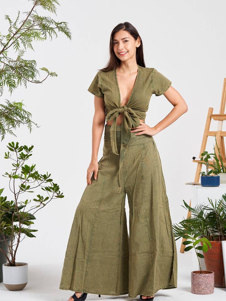 Kathmandu Imports - Wholesale Blouse - Women's - Short sleeves Front/Back Tie Solid Top (KT-1406)0