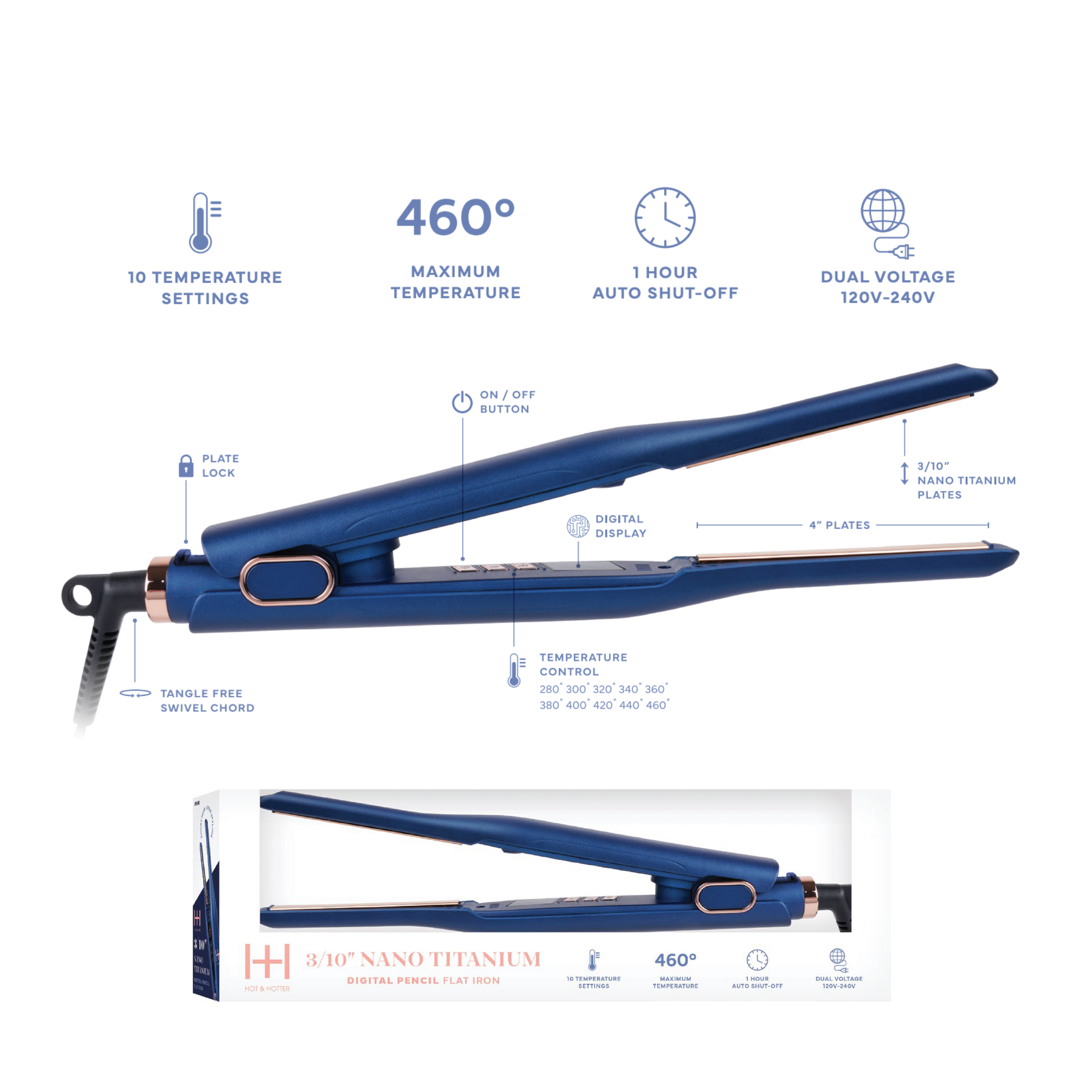 Annie International, Inc. - Wholesale Straightener/Flat Iron - Hot & Hotter Nano Titanium Digital Pencil Flat Iron 3/10"1