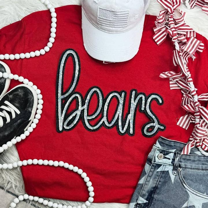 Sweat-shirt mascotte ours à paillettes, col rond esprit d'équipe pour la vente par Shirts & Giggles