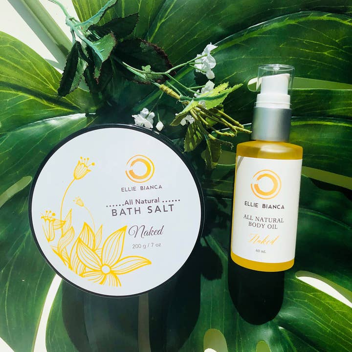 Double Take Geschenkset — Nacktes Körperöl und nacktes Badesalz für den Großhandel von Ellie Bianca