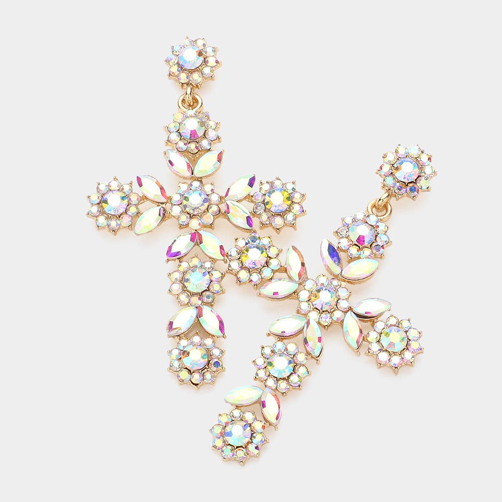 Sensibling Corp. - Wholesale Dangle Earrings - Flower Mqrauise Stone Cluster Cross Dangle Evening Earrings0