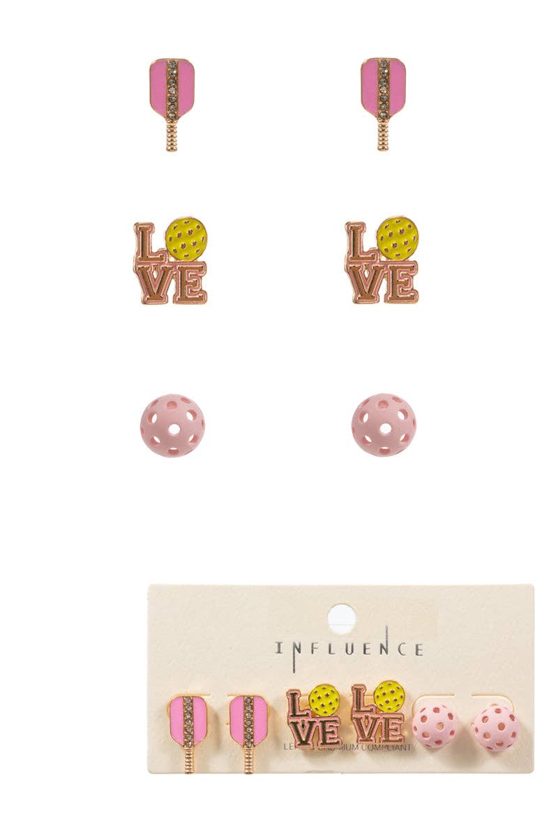 Designature New York – wholesale Solitärörhängen – Pickleball örhänge set - stark rosa, rosa, turkos färger0