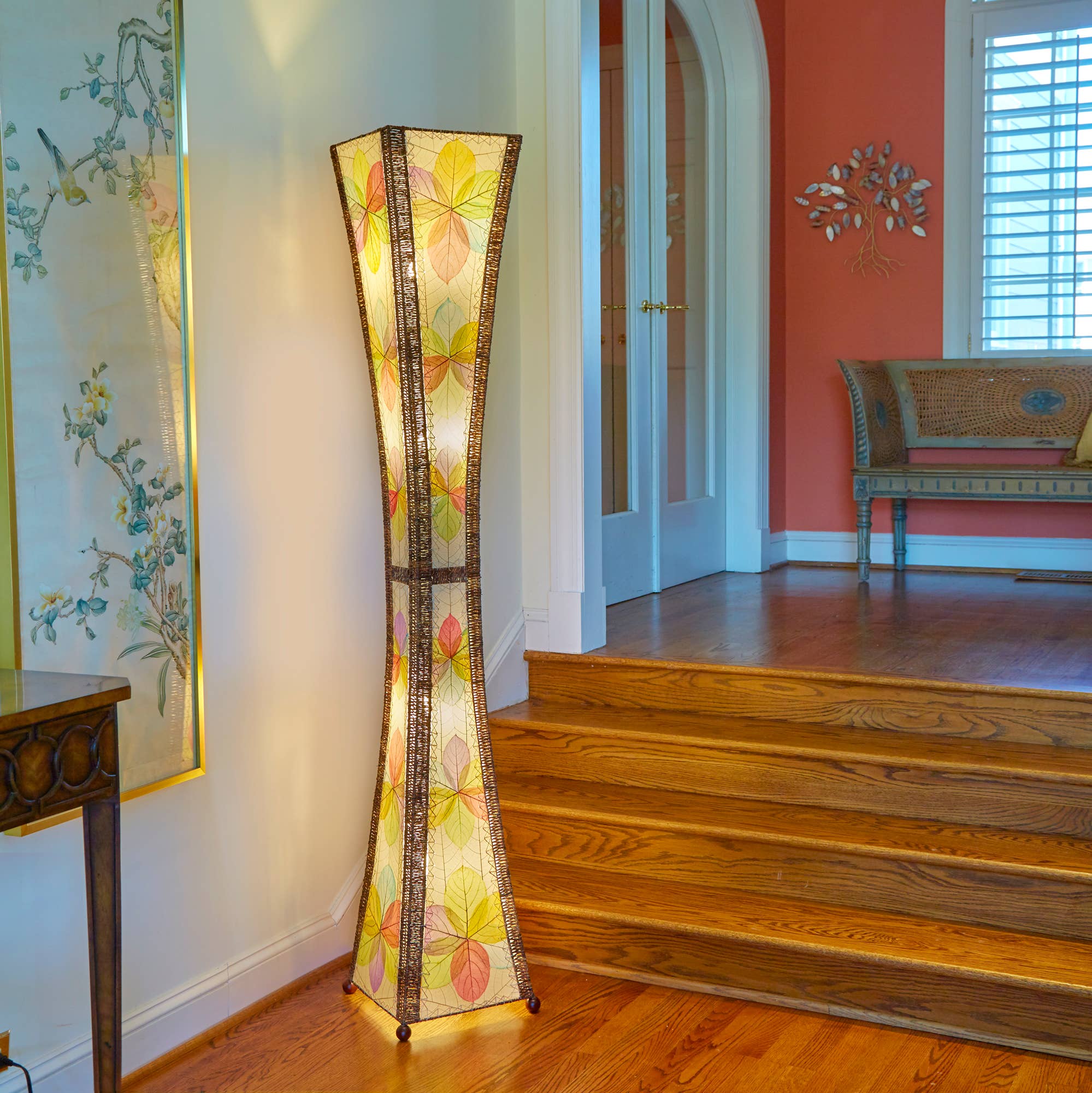 Eangee Home Design – wholesale Floor lamp – Hourglass Giant Lamp Multi Color, Real Leaves On Shade1