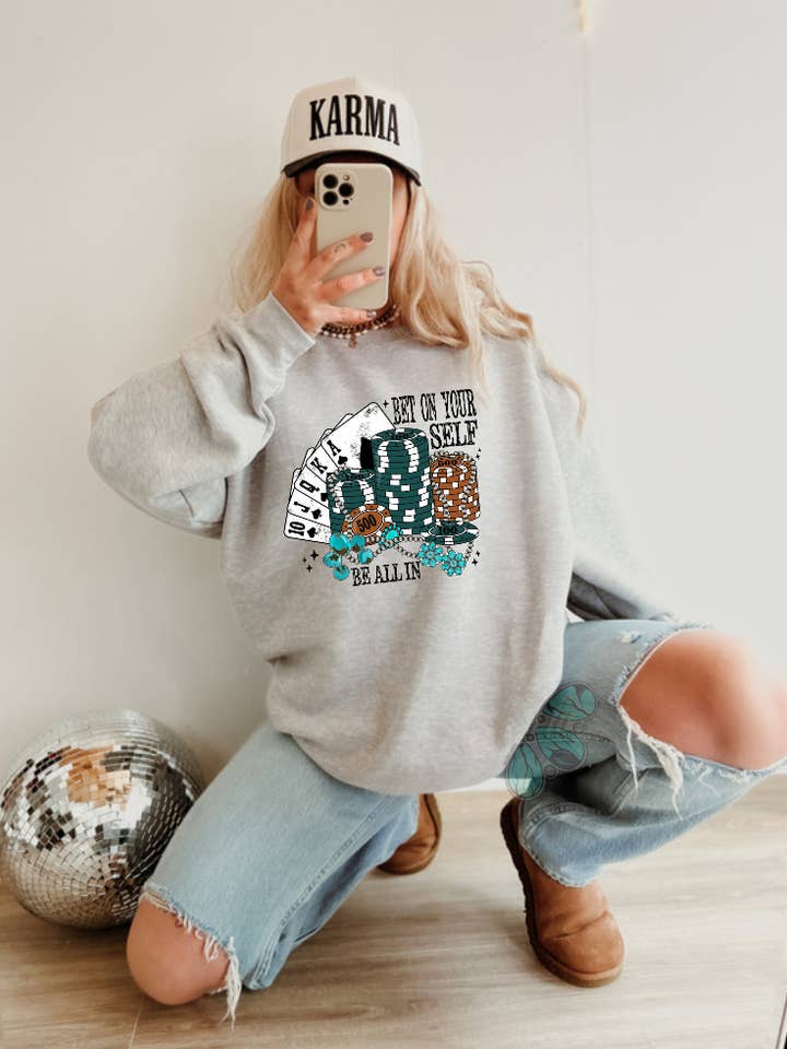 The Branded Blue Roan - Wholesale Graphic Sweatshirt - Women's - Bet on yourself Western Graphic0