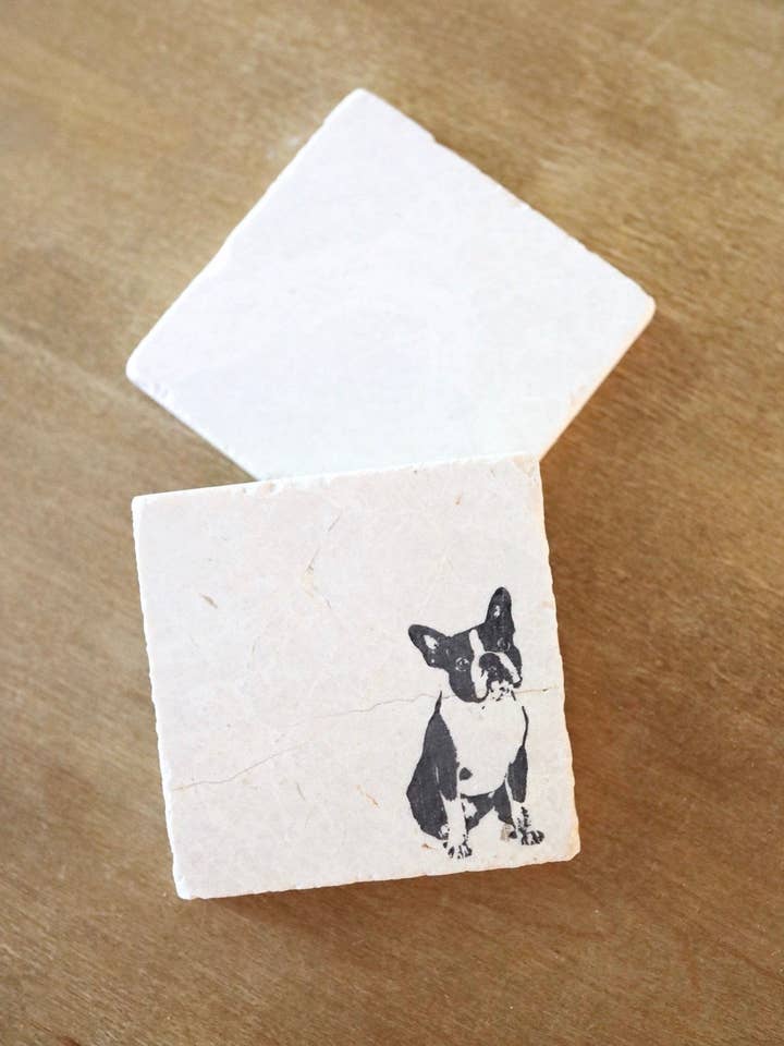 Boston Terrier Hunde-Untersetzer für den Großhandel von Lace, Grace & Peonies Marble Coasters