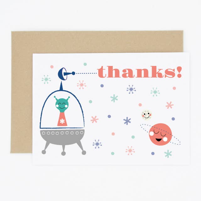 Biglietto di ringraziamento Outre Space Flying Saucer per la vendita all'ingrosso da parte di Madame Annie et Fils