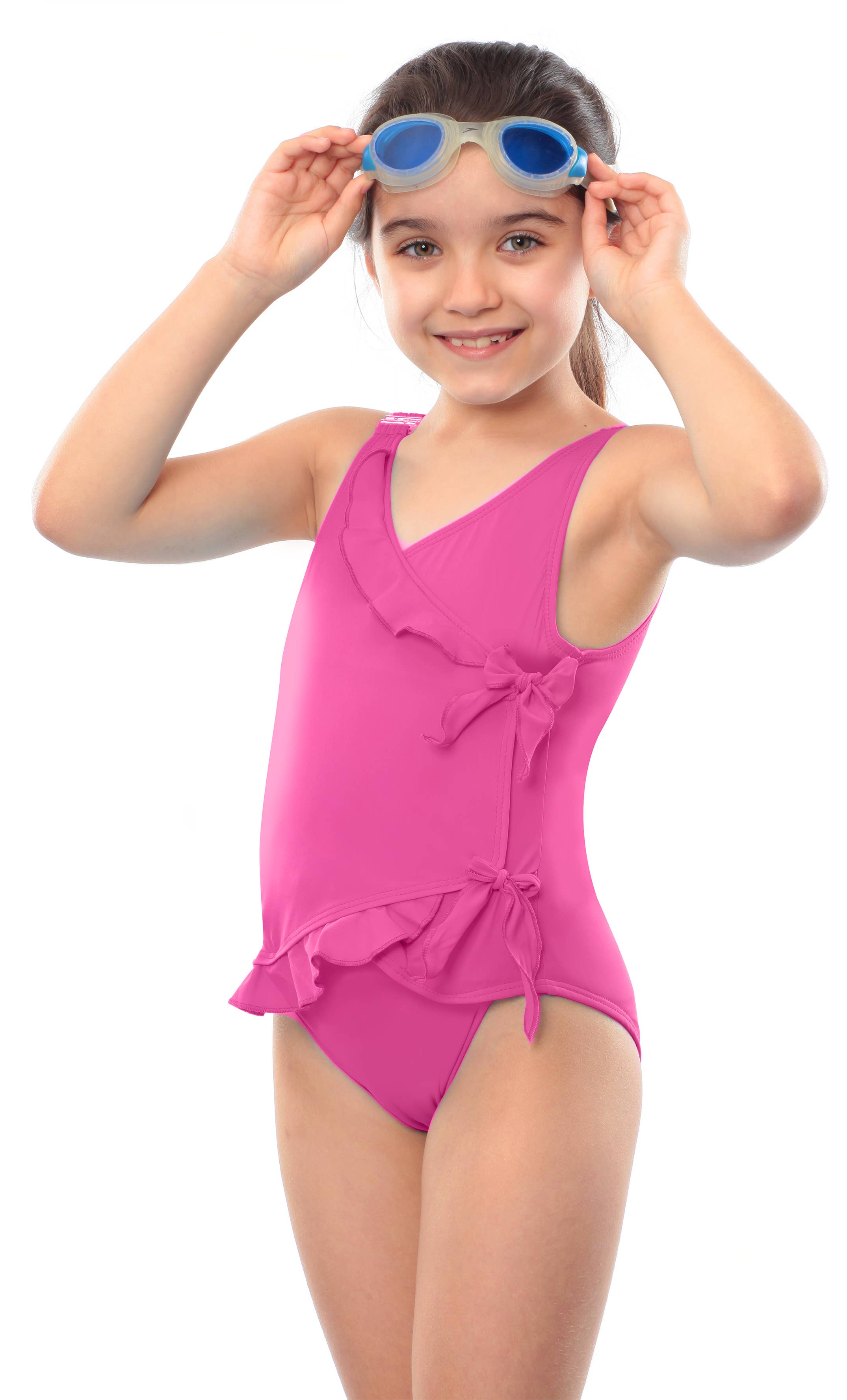 Kes-Vir Swimwear - Wholesale One Piece Swimsuit - Kids - Girl's Waterfall Swimsuit in Pretty Pink1