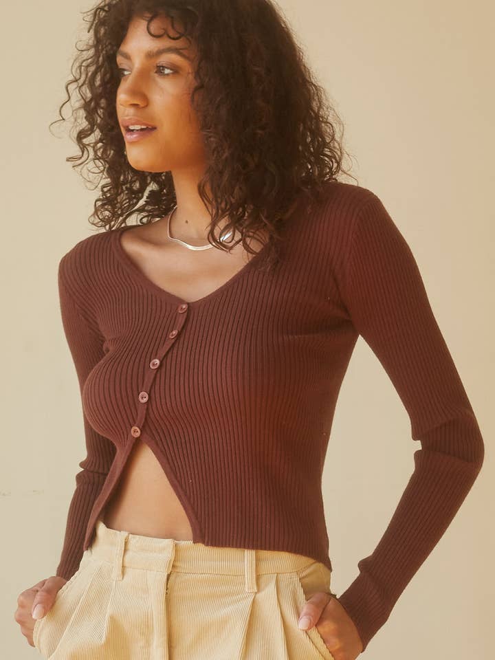 CT7594 - Aries Asymmetric Button Front Cardigan for wholesale by Crescent