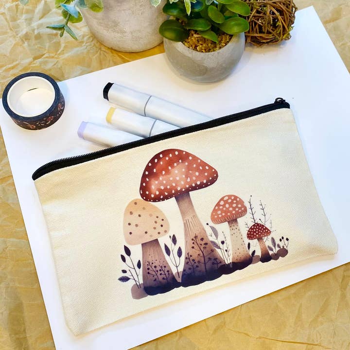 Customized Mushroom Pouch, Pencil Case, Girl Gift, Personalized Canvas Case for Travel Makeup Pouch, Art Supplies for wholesale by bJenuineCo