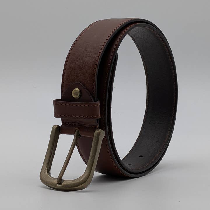 Ceinture en cuir marron foncé pour homme – Boucle antique – 3,5 cm pour la vente par Alta Quero