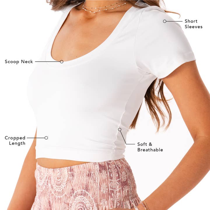 Lotus and Luna - Wholesale Athletic Top - Women's - White Yin Scoop Neck Top
