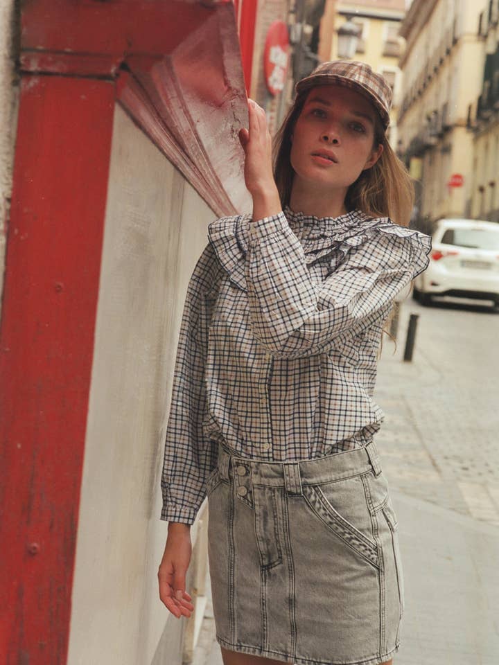 Blouse Elsa à carreaux en popeline à manches longues pour la vente par Sonmer EUROPA