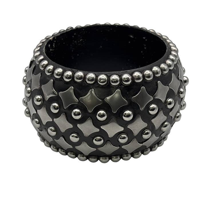 Wood Bangle With Silver Metal Inlay work Design 2" for wholesale by Treasure Jewelry