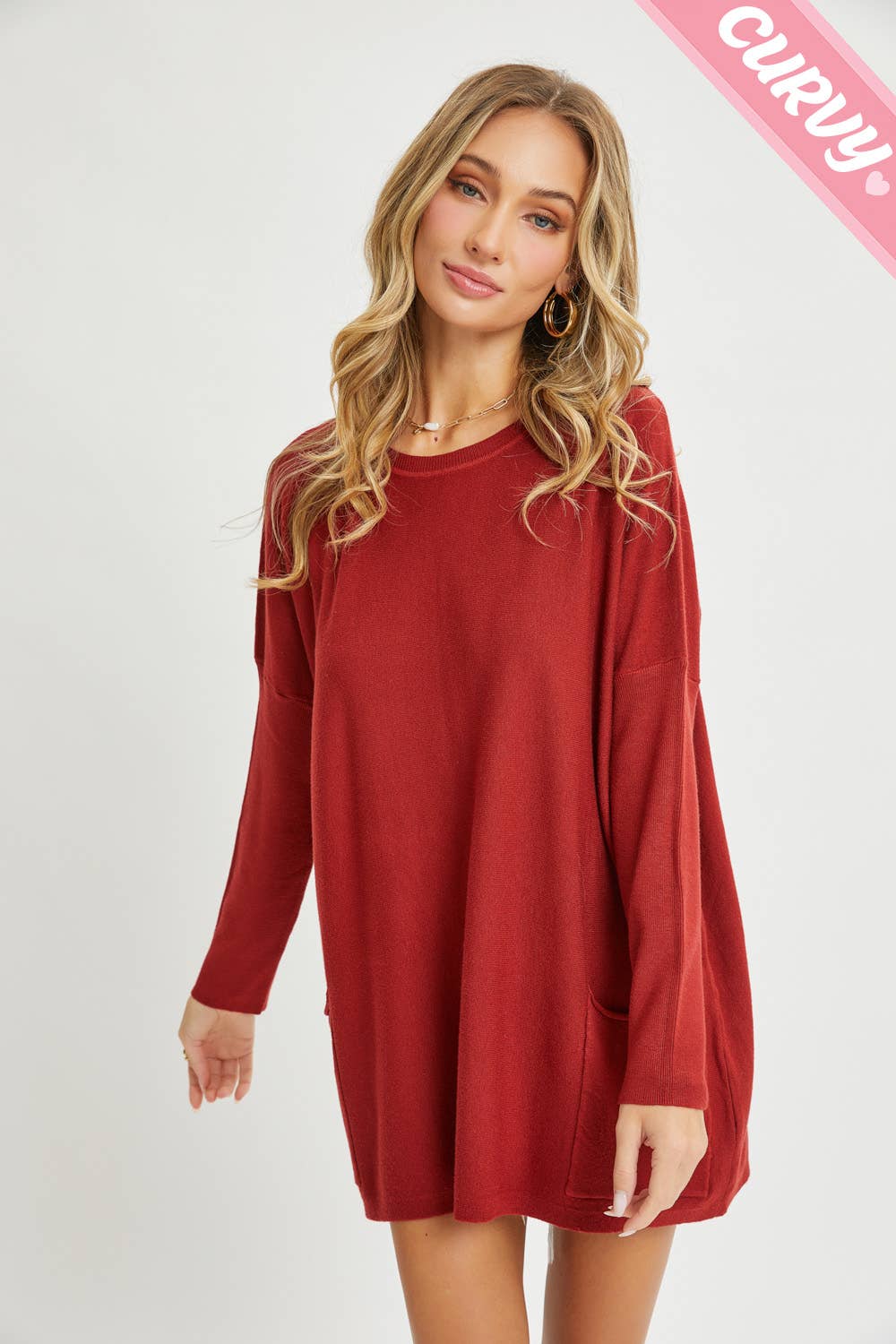 Sweet Lovely by Jen - Wholesale Tunic Sweater - Women's - FRONT POCKET OVERSIZE SWEATER PLUS SIZE75