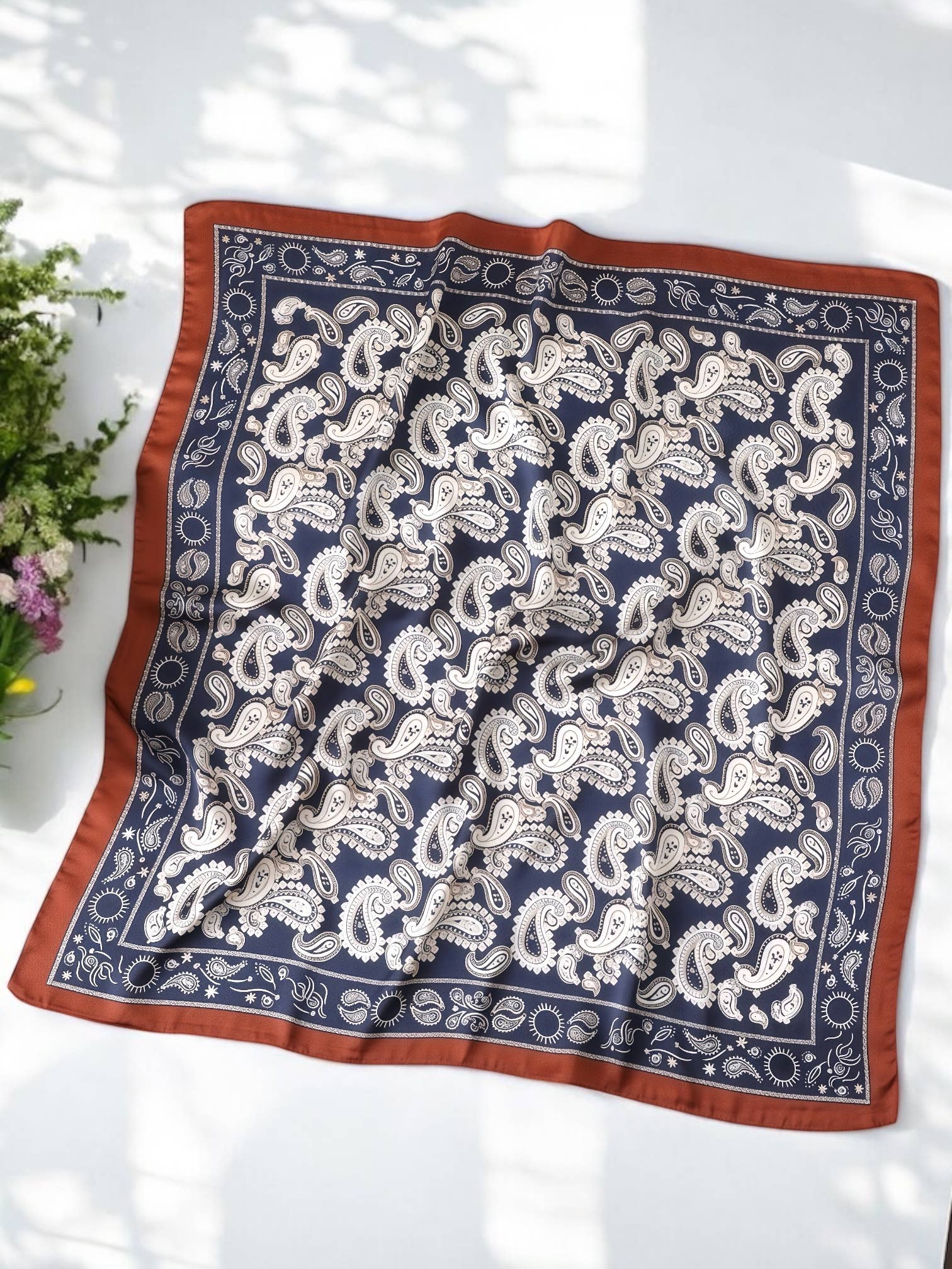Dark Blue Patterned scarf 70x70cm FL01 for wholesale on Faire1