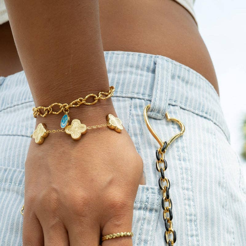 18K Gold PVD Stainless Steel Lucky Clover Charm Bracelet for wholesale on Faire20