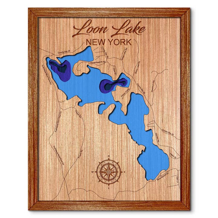 Loon Lake Depth Map, Vermontville NY - Unique Wall Art for wholesale by Premier Gifts and More