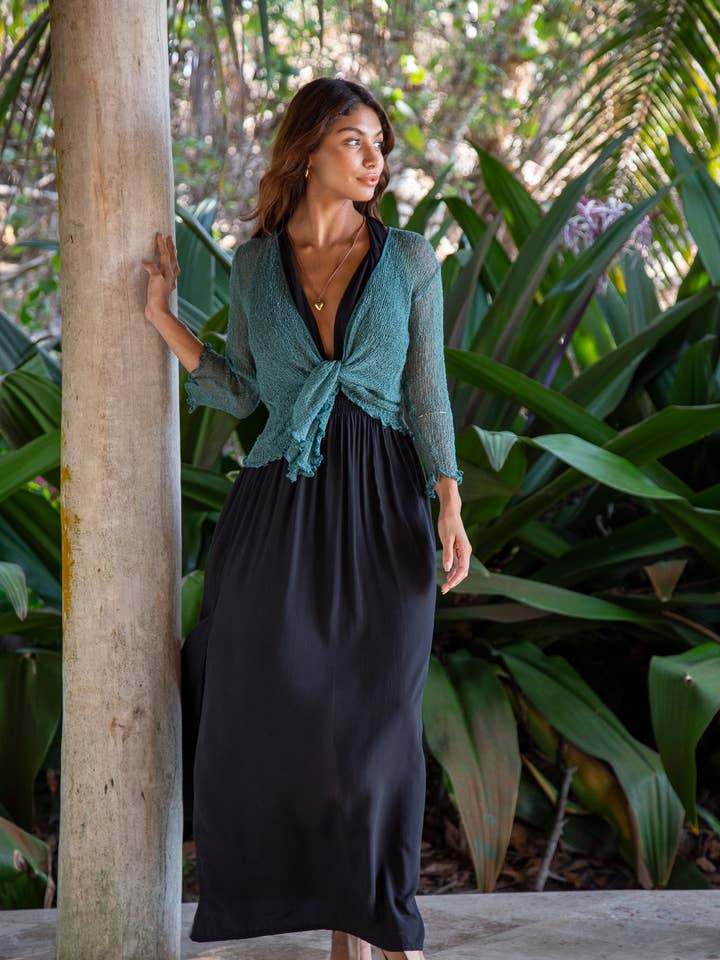 Summer Knit Cardigan Bolero Shrug Cover in Pine Green for wholesale by Bali Prema