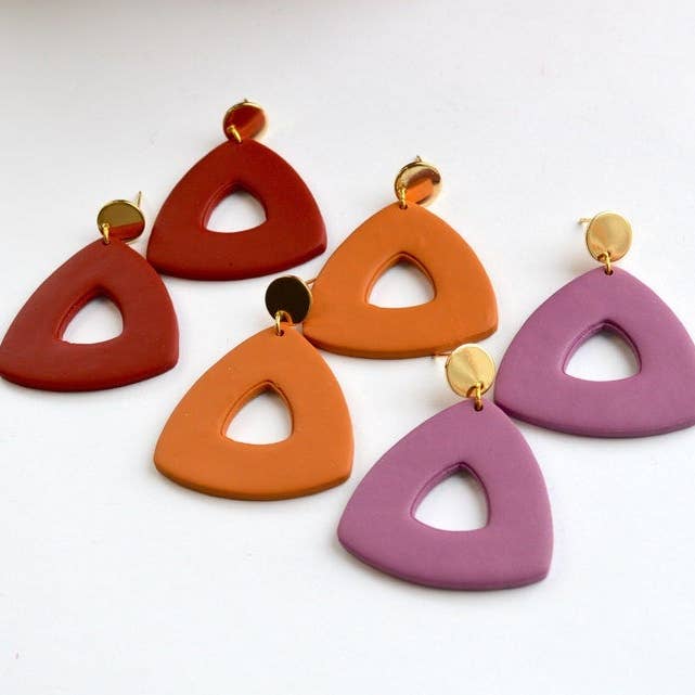 Handmade Clay Triangle Hoop Earrings for wholesale by Clay Jewels by Jules