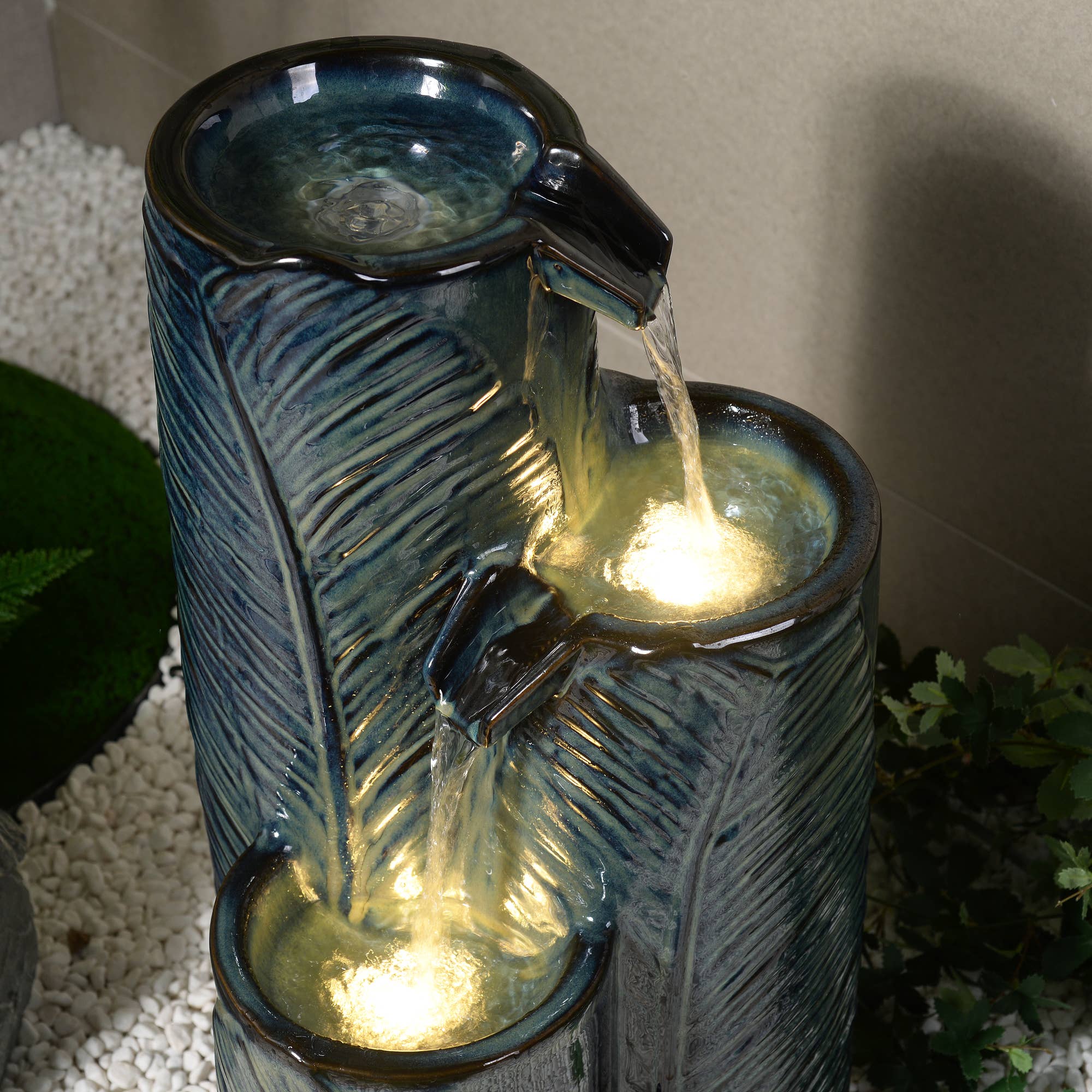 Hi-Line Gift Ltd. - Wholesale Outdoor Ornament/Decor - Ceramic Fountain with Lights - Blue Bliss3