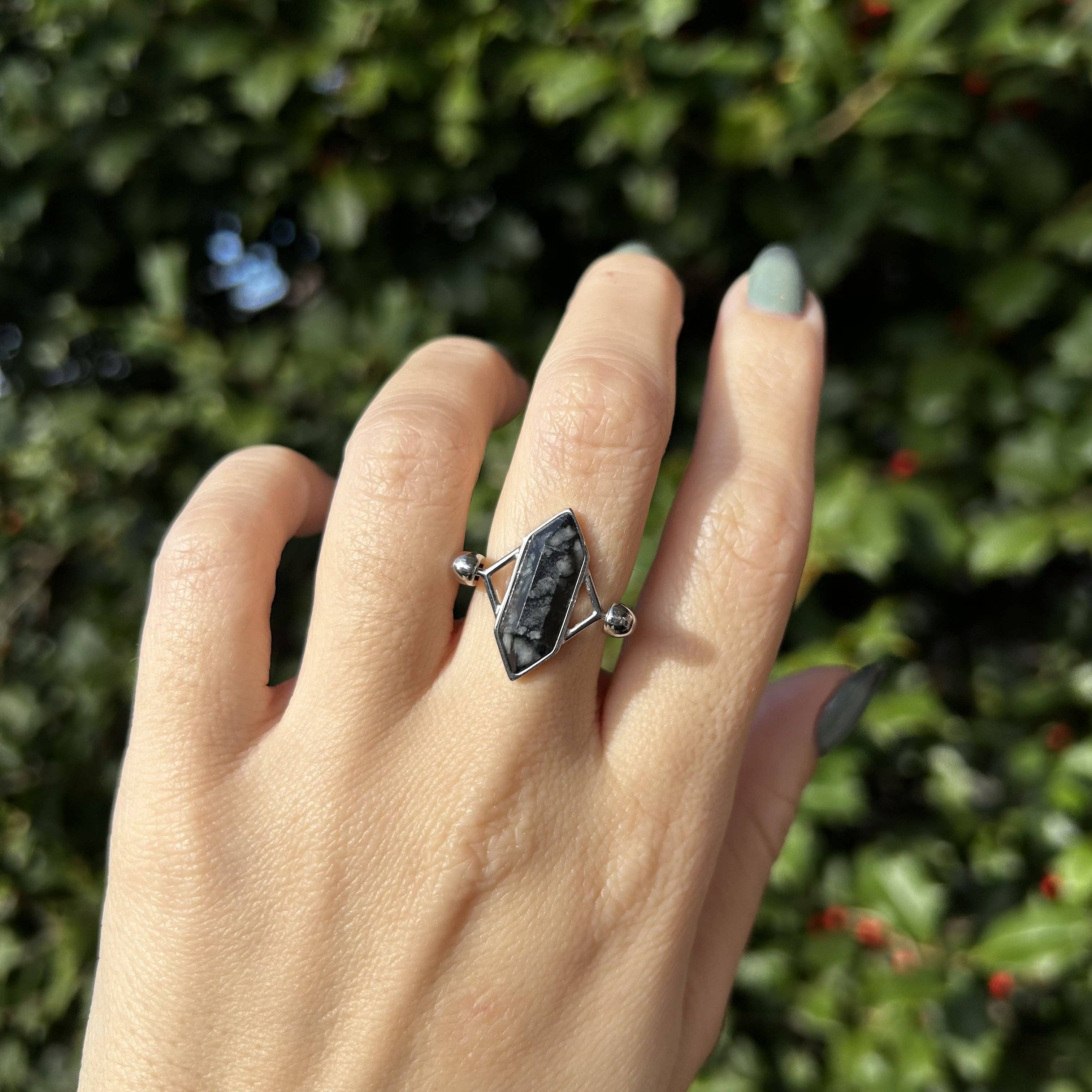 CONQUERing - Wholesale Cocktail/Statement Ring - Black Picasso Jasper TwinPoint™ Crystal Element4