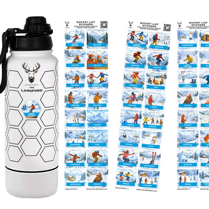 Snow Edition Bucket List Bottle for Skiers and Snow Boarders for wholesale by The Langford
