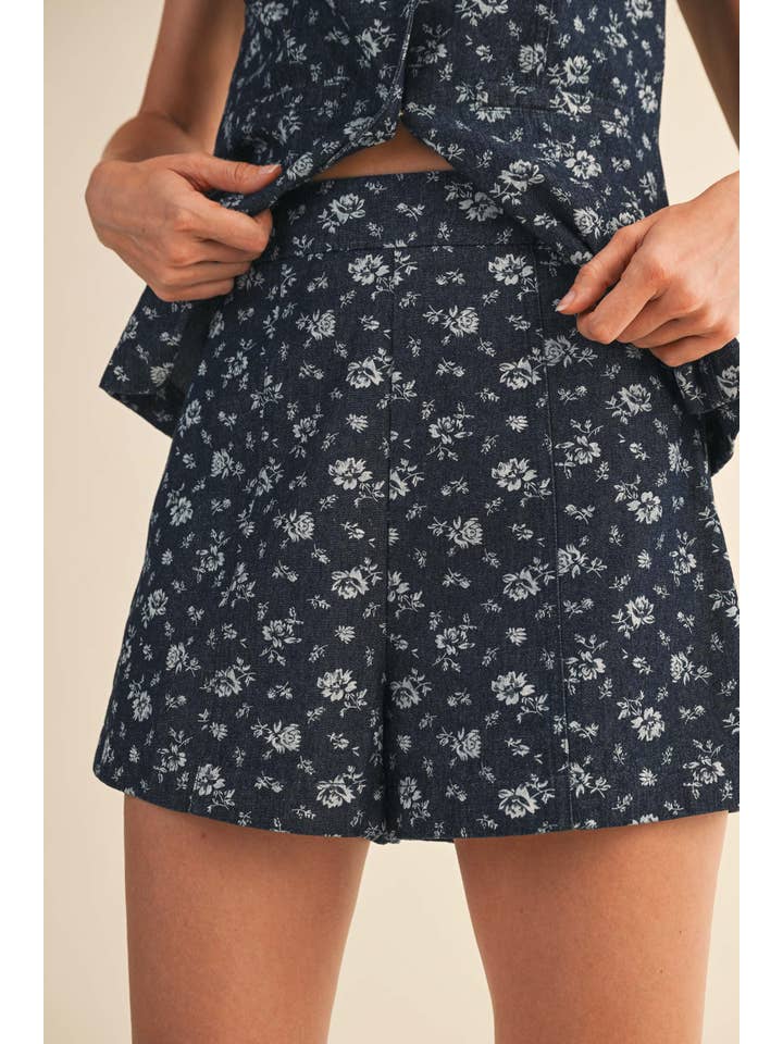 Klesis - Wholesale Top & Short Set (NOT Loungewear) - Women's - IST5874-C FLORAL PRINT BUTTON DOWN DENIM VEST AND SHORTS SET7