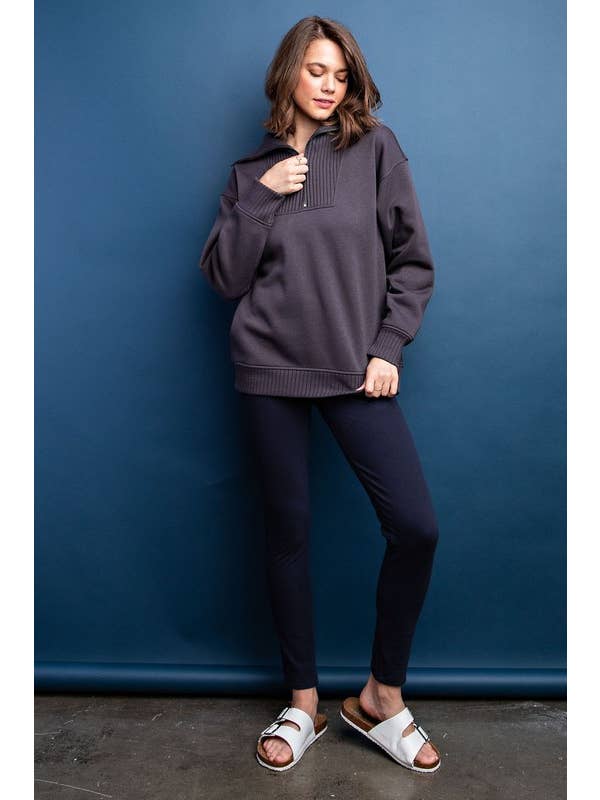 Sunday Morning - Wholesale Sweatshirt - Women's - T969737 RIBBED MOCK NECK FRENCH TERRY PULLOVER