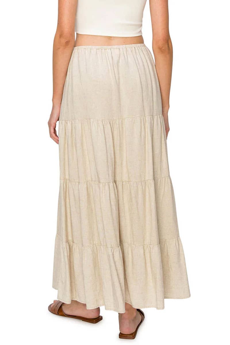 Cali1850 - Wholesale Skirt - Women's - CALI1850 FLOWY TIERED MAXI LINEN SKIRT / 52454JLN65210