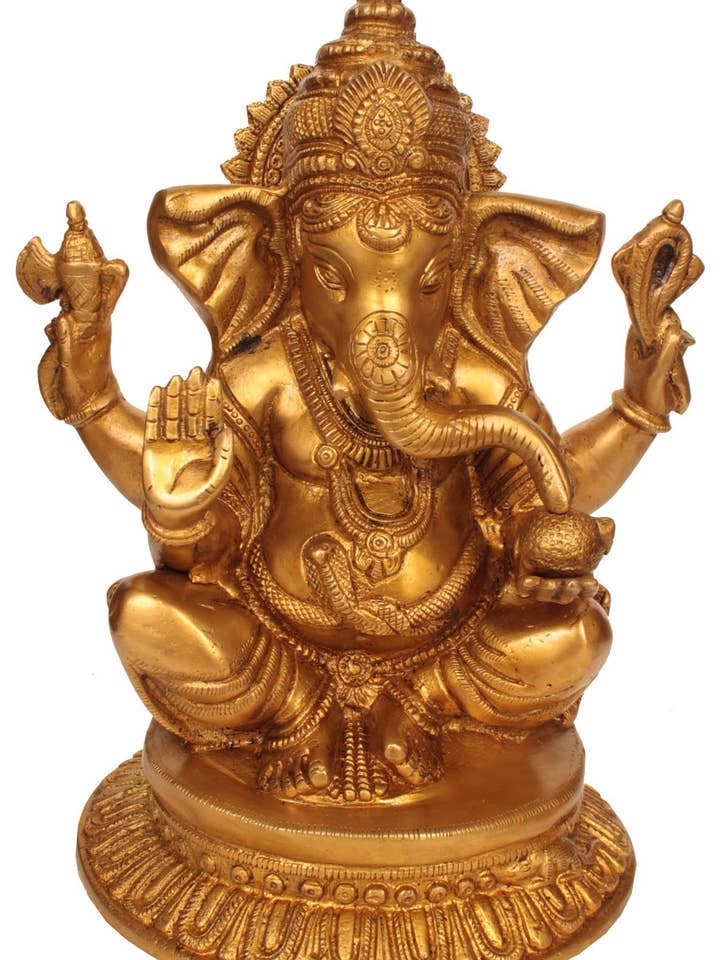 Ganesha sentado con cuatro brazos de 12 pulgadas concediendo a Abhaya en bronce para venta al por mayor de Exotic India Art