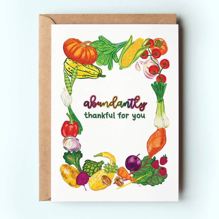 Abundantly Thankful for You Fall Thanksgiving Greeting Card for wholesale by The Shelley Society