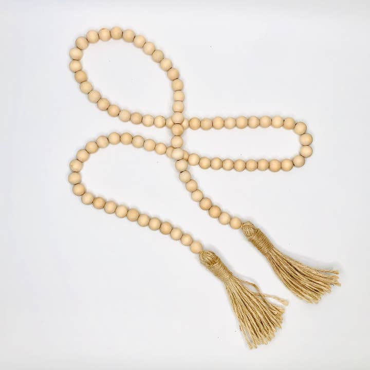 GreenWave - Wholesale Bunting/garland - natural wood bead garland with cotton tassels decor small2