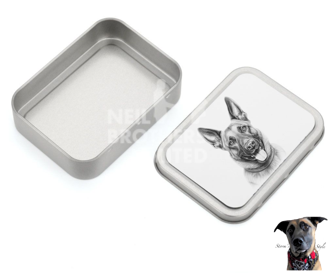 Storms Style - Vente Bocal à friandises – chien - Boîte à friandises en métal pour petit chien noir et gris - de nombreuses races0