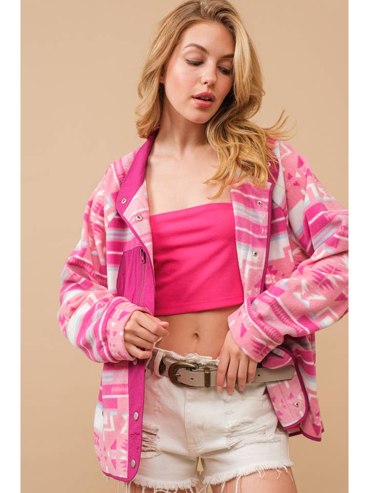 Blue B - Wholesale Shirt Jacket/Shacket - Women's - 34349J - Cozy Aztec Fleece Print Outdoor Jacket2