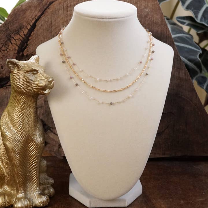 PennyLine inc - Wholesale Beaded/Pearl Necklace - Layered Whispers – Multi-Strand Dainty Beaded and Chain Necklace