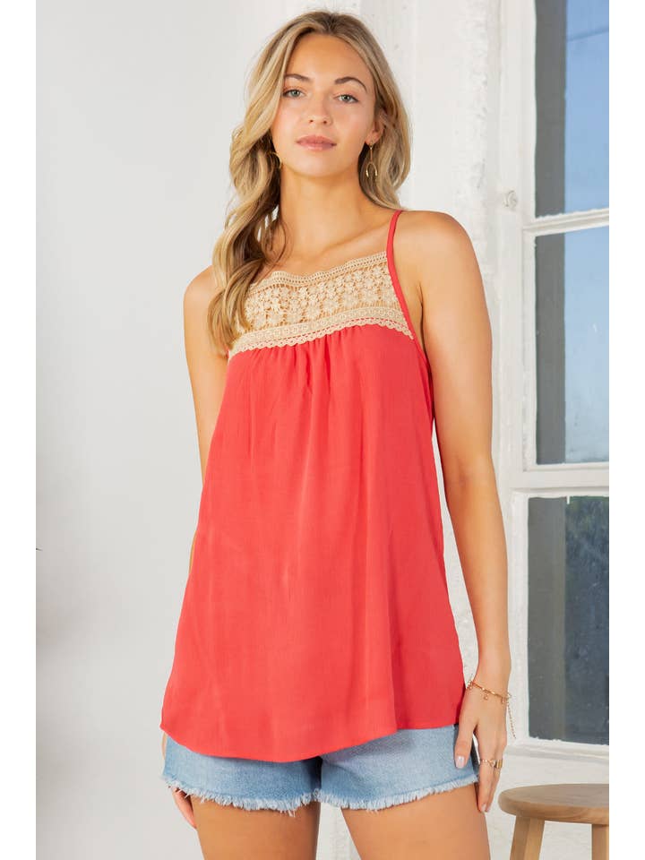 Orange Farm Clothing - Wholesale Blouse - Women's - Lace Trim Detailed Cross Back Top-3 COLORS*10