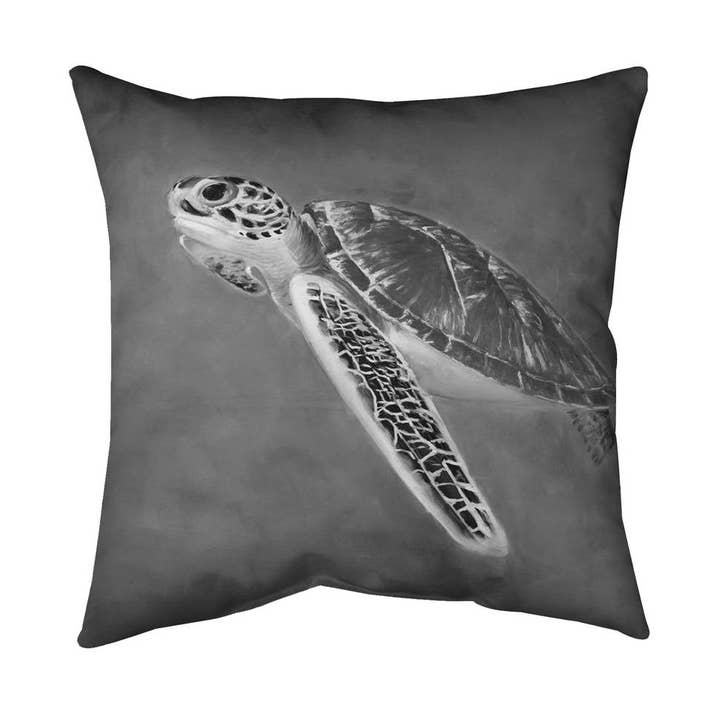 Grayscale sea turtle | Indoor pillow cover 26" x 26" for wholesale by BEGIN HOME DECOR