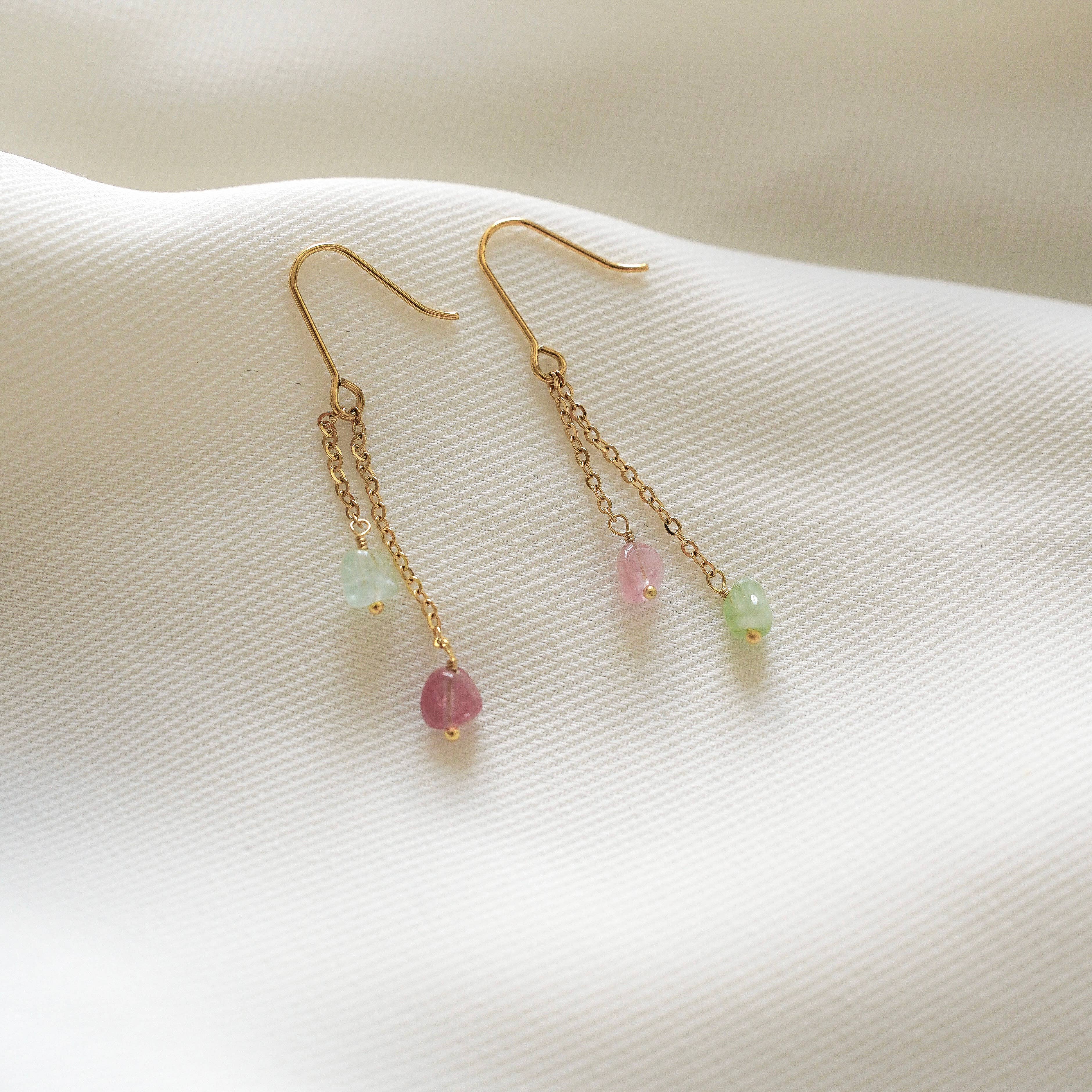 Victoire Collection - Wholesale Dangle Earrings - Chain drop earrings with tourmaline stone2