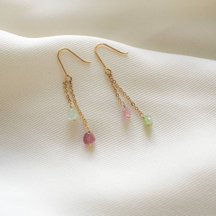 Victoire Collection - Wholesale Dangle Earrings - Chain drop earrings with tourmaline stone2