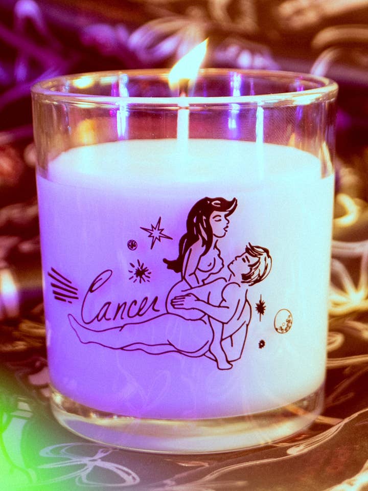 Cancer Zodiac Scented Soy Coconut Wax Candle for wholesale by Black Cake Clothing