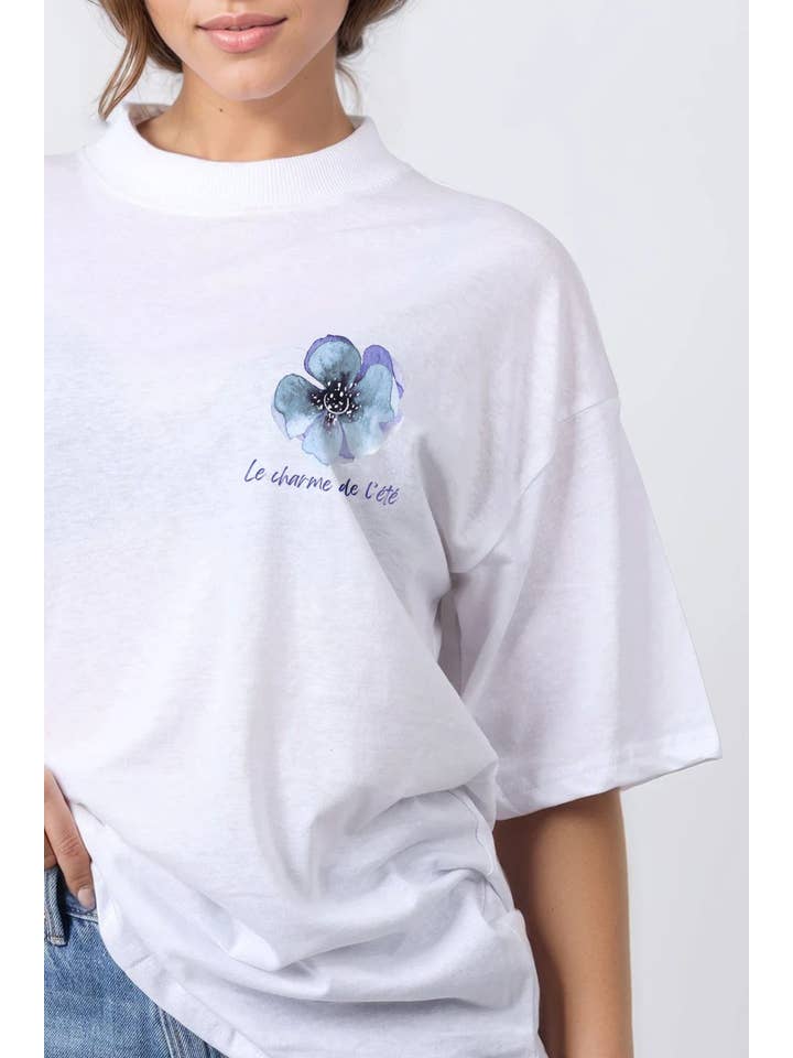 White Women 150GSM Oversized T-Shirt in Le Charm De Floral Print for wholesale on Faire1