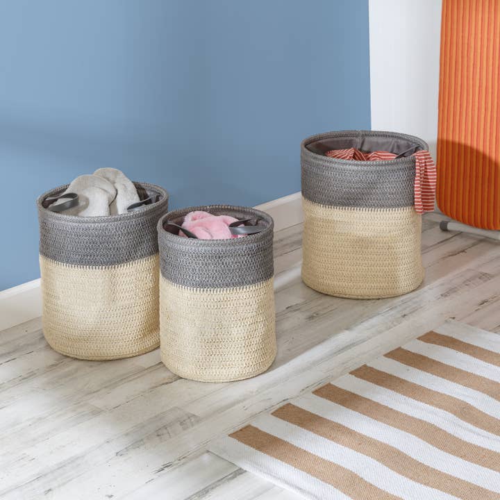 Honey-Can-Do - Wholesale Laundry Basket - Set of 3 Flexible Laundry Baskets with Handles, Gray/Natural